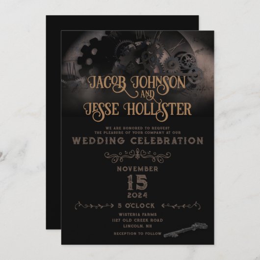 Steampunk bruiloft uitnodiging - Flat Kaart (Voorkant / Achterkant)