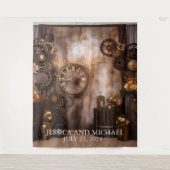 Steampunk Bruiloft Victoriaanse Industriële Achter Wandkleed (Voorkant)