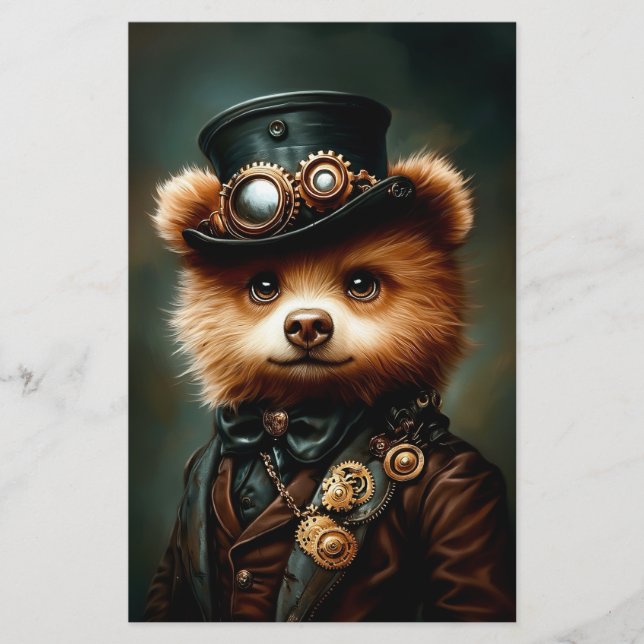 Steampunk Bruine Beer Portret CL2 Scrapbook Papier (Voorkant)