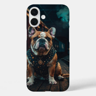 Steampunk Bulldog Stationmaster Portret iPhone 16 Plus Hoesje