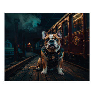 Steampunk Bulldog Stationmaster Portret Perfect Poster