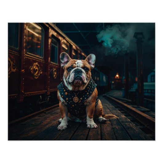Steampunk Bulldog Stationmaster Portret Perfect Poster (Voorkant)
