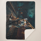 Steampunk Bulldog Stationmaster Portret Sherpa Deken (Voorkant)