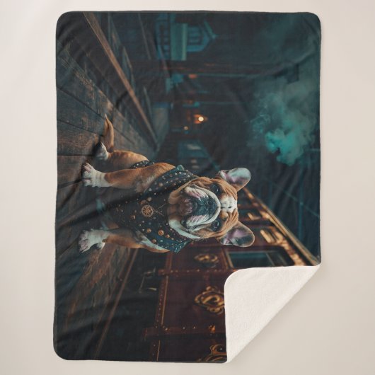 Steampunk Bulldog Stationmaster Portret Sherpa Deken (Voorkant)