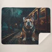 Steampunk Bulldog Stationmaster Portret Sherpa Deken (Voorkant (horizontaal))