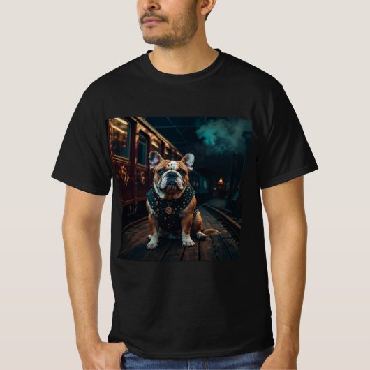 Steampunk Bulldog Stationmaster Portret T-shirt (Voorkant)