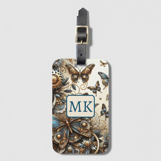  Steampunk Butterflies Monogrammed Bagagelabel (Voorkant (verticaal))