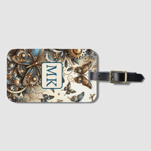 Steampunk Butterflies Monogrammed Bagagelabel (Voorkant (horizontaal))