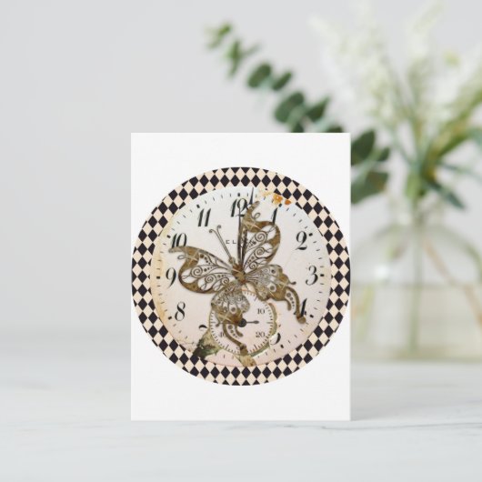 Steampunk Butterfly Round Briefkaart (Staand voorkant)