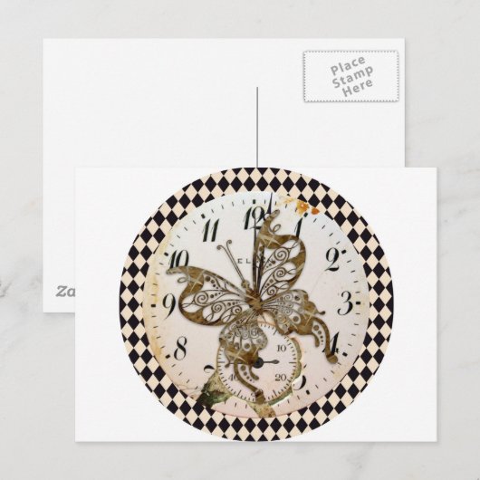 Steampunk Butterfly Round Briefkaart (Voorkant / Achterkant)