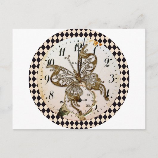 Steampunk Butterfly Round Briefkaart (Voorkant)