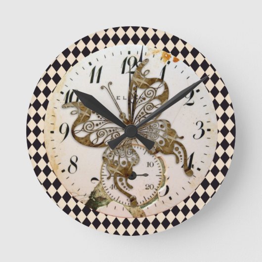 Steampunk Butterfly Round Ronde Klok (Voorkant)