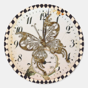 Steampunk Butterfly Round Ronde Sticker