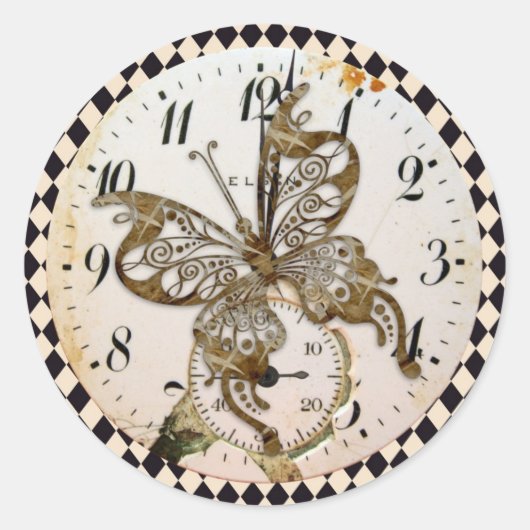Steampunk Butterfly Round Ronde Sticker (Voorkant)