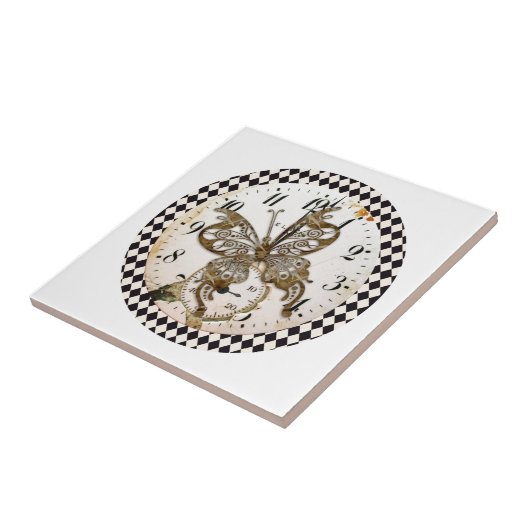 Steampunk Butterfly Round Tegeltje (Zijkant)