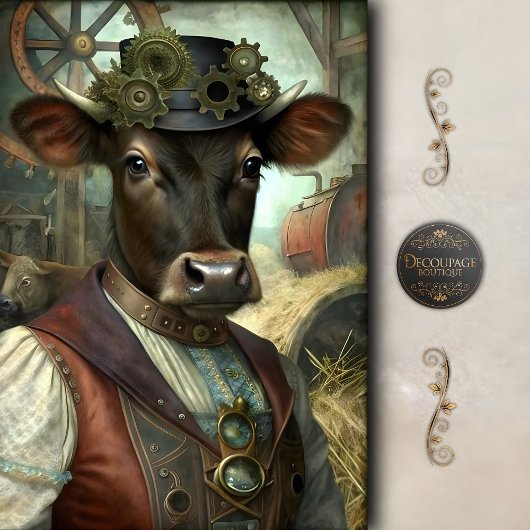 Steampunk Calf Whimsical Vintage Farm Decoupage Tissuepapier