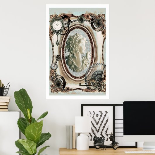 Steampunk Cameo Blue Poster (Thuiskantoor)
