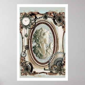 Steampunk Cameo Blue Poster