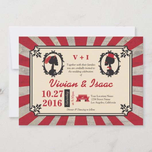 Steampunk Cameo Couple offbeat Red Invitations Kaart (Voorkant)