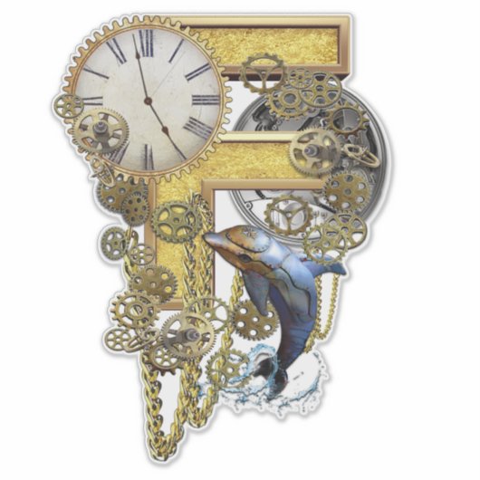 Steampunk Capital F Sculpture Sticker (Voorkant)
