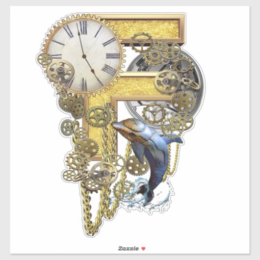 Steampunk Capital F Sculpture Sticker (Vel)