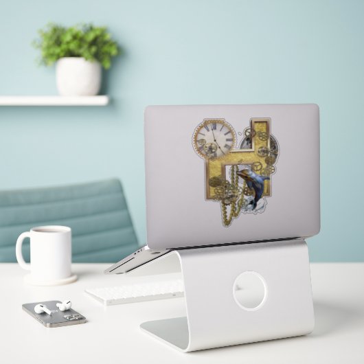 Steampunk Capital H Sculpture Sticker (Laptop op bureau)