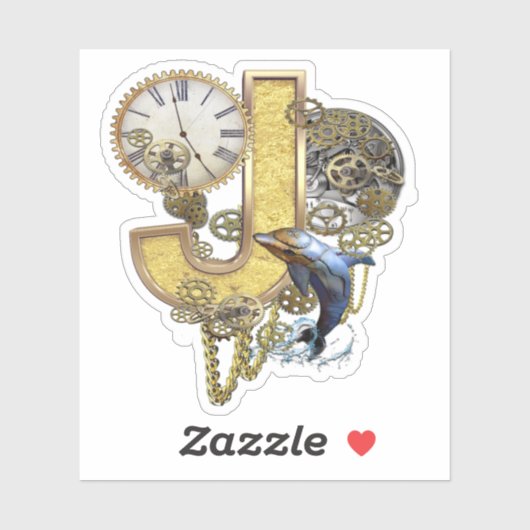 Steampunk Capital J Sculpture Sticker (Vel)