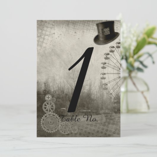 Steampunk Carnaval Hoed Huwelijks Tafel Nummer Kaart (Staand voorkant)