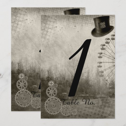 Steampunk Carnaval Hoed Huwelijks Tafel Nummer Kaart (Voorkant / Achterkant)
