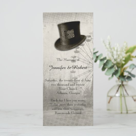 Steampunk Carnaval Top Hat Wedding Programma Programmakaart (Staand voorkant)