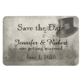 Steampunk Carnaval Top Hoed Bruiloft Save the Date Magneet