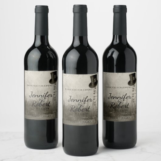 Steampunk Carnaval Top Hoed Bruiloft Wijn Label Etiket (Flessen)