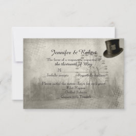 Steampunk Carnival Top Hat Wedding Response Card RSVP Kaartje