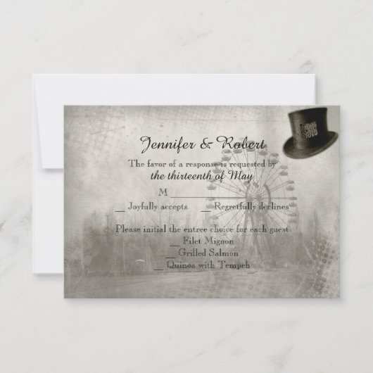 Steampunk Carnival Top Hat Wedding Response Card RSVP Kaartje (Voorkant)