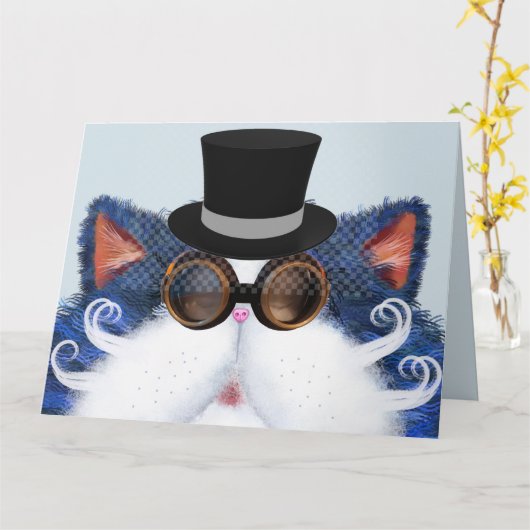 STEAMPUNK CAT ART FATHERS DAY WENSKAARTEN KAART (Gele Bloem)