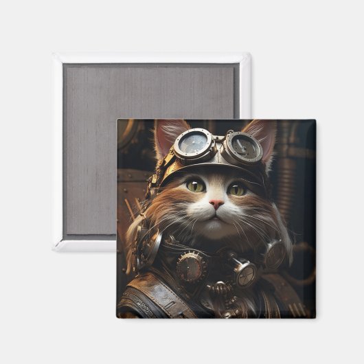 Steampunk Cat Art Illustratie Magneet (Voorkant / Achterkant)