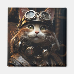 Steampunk Cat Art Illustratie Magneet