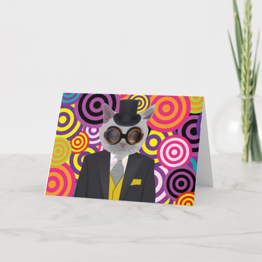 STEAMPUNK CAT ART-WENSKAARTEN KAART (Voorkant)