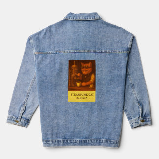 Steampunk Cat Barista Denim Jacket