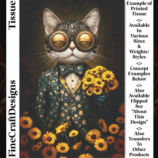 Steampunk Cat, Bloempak, Bloemen CY9R Decoupage Tissuepapier