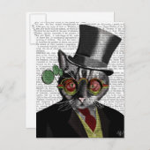 Steampunk Cat - Bovenste hoed en rode gele glazen Briefkaart (Voorkant / Achterkant)