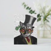 Steampunk Cat - Bovenste hoed en rode gele glazen Briefkaart (Staand voorkant)