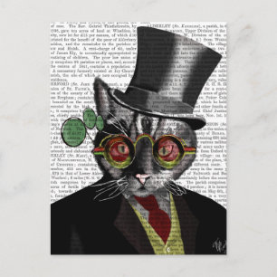 Steampunk Cat - Bovenste hoed en rode gele glazen Briefkaart