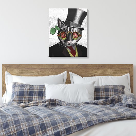 Steampunk Cat - Bovenste hoed en rode gele glazen Canvas Afdruk (Insitu (Slaapkamer))