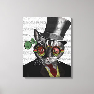 Steampunk Cat - Bovenste hoed en rode gele glazen Canvas Afdruk