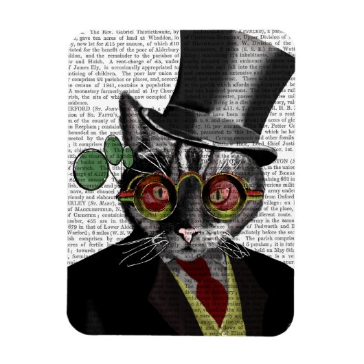 Steampunk Cat - Bovenste hoed en rode gele glazen Magneet (Verticaal)