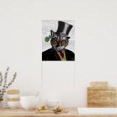 Steampunk Cat - Bovenste hoed en rode gele glazen Poster (Keuken)