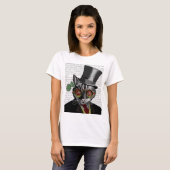 Steampunk Cat - Bovenste hoed en rode gele glazen T-shirt (Voorkant volledig)