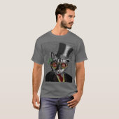 Steampunk Cat - Bovenste hoed en rode gele glazen T-shirt (Voorkant volledig)