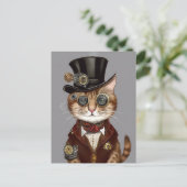 Steampunk Cat Briefkaart (Staand voorkant)